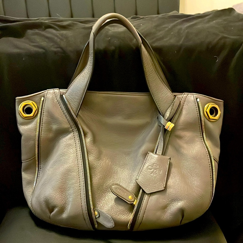 Gray leather purse